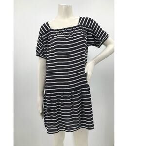 J. Crew Black White Stripe Drop Waist Short Sleeve Silk Dress Size XS